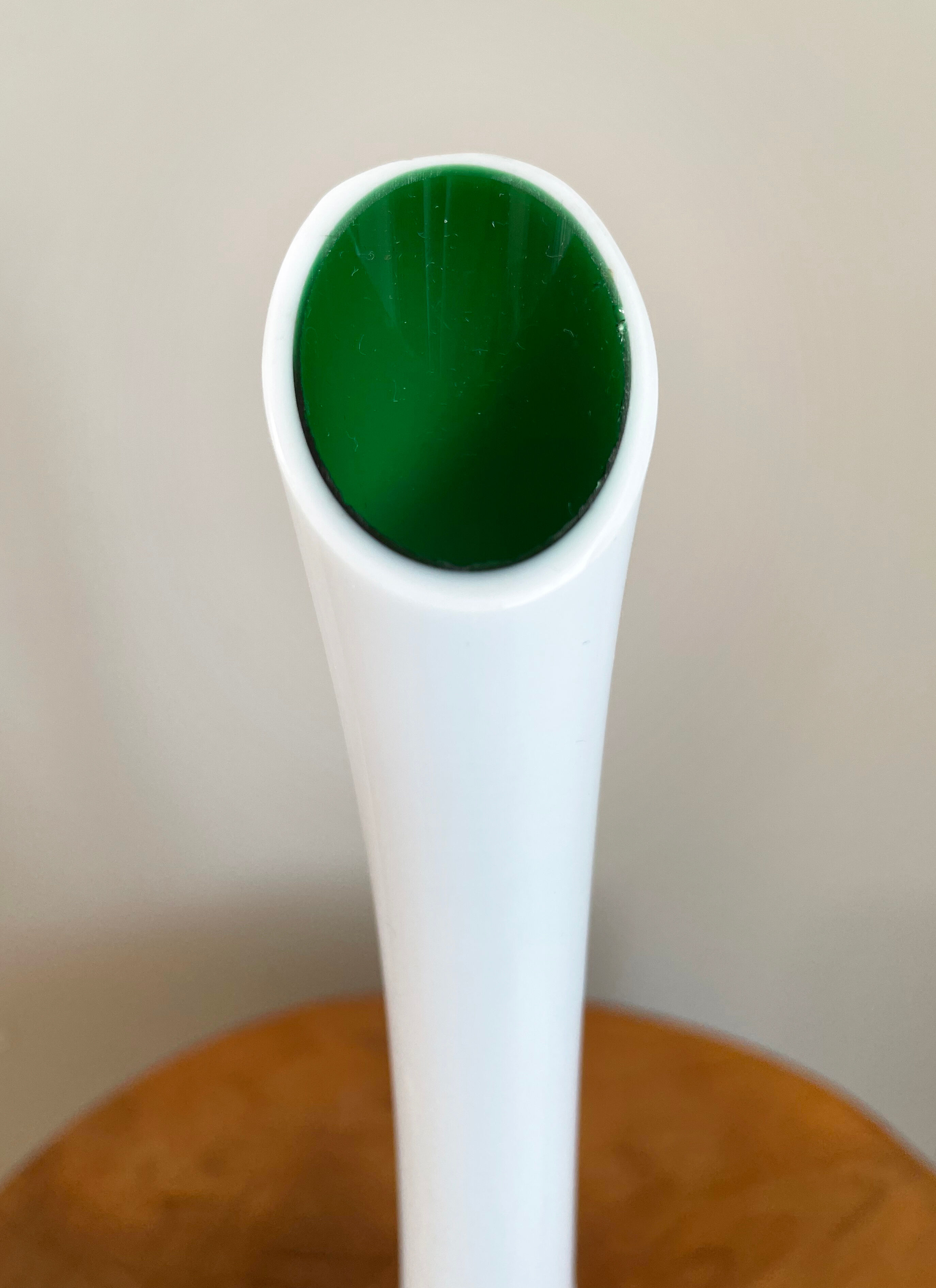 White and Green Long-Neck Vase, Handblown Coloured Glass, Single Flower Vase