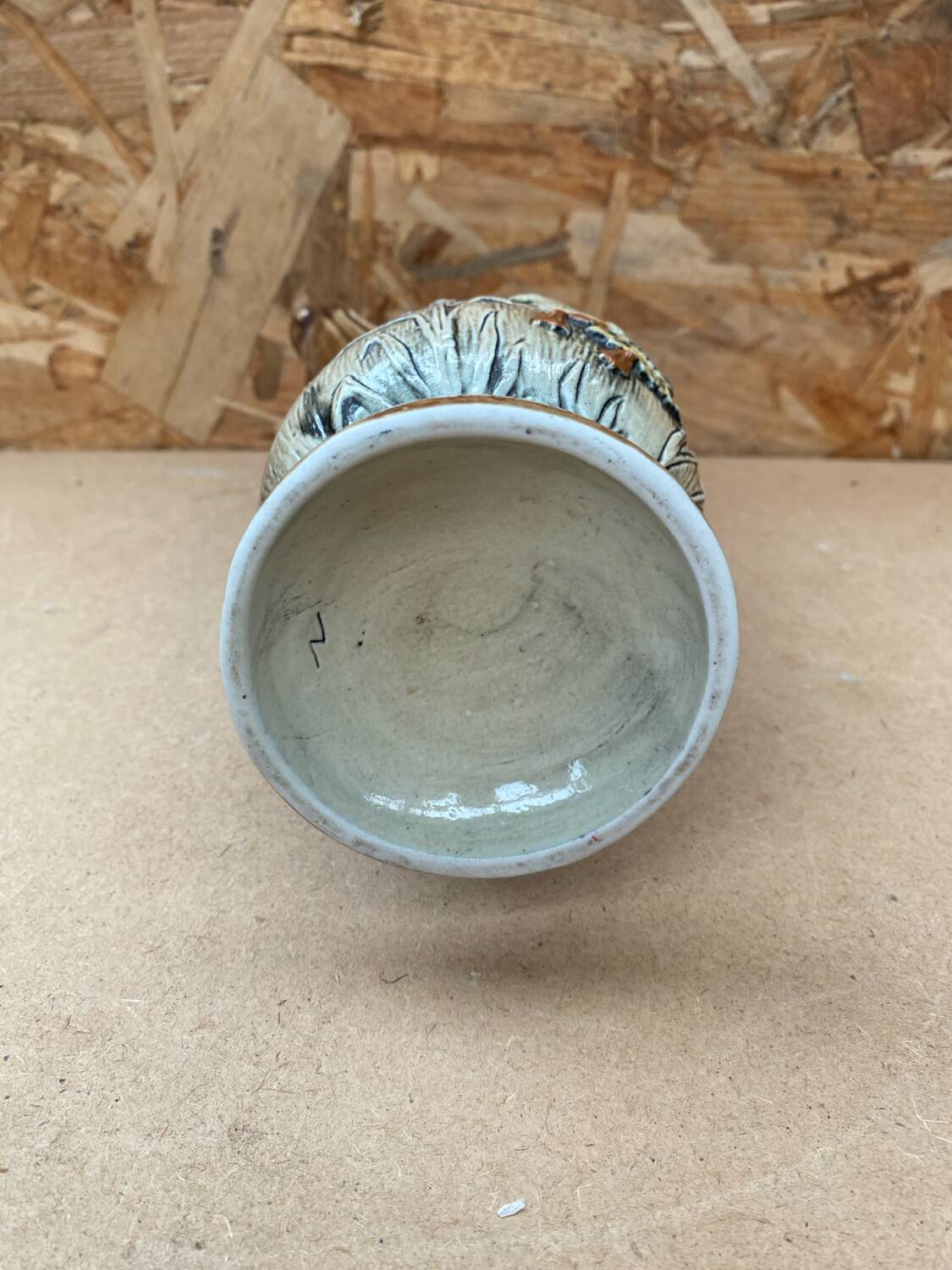 Antique teapot shaped pitcher ceramic brown beige vintage ducks decor