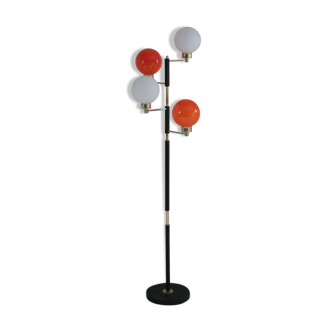 Floor lamp in black metal, brass and opalines, 1950s