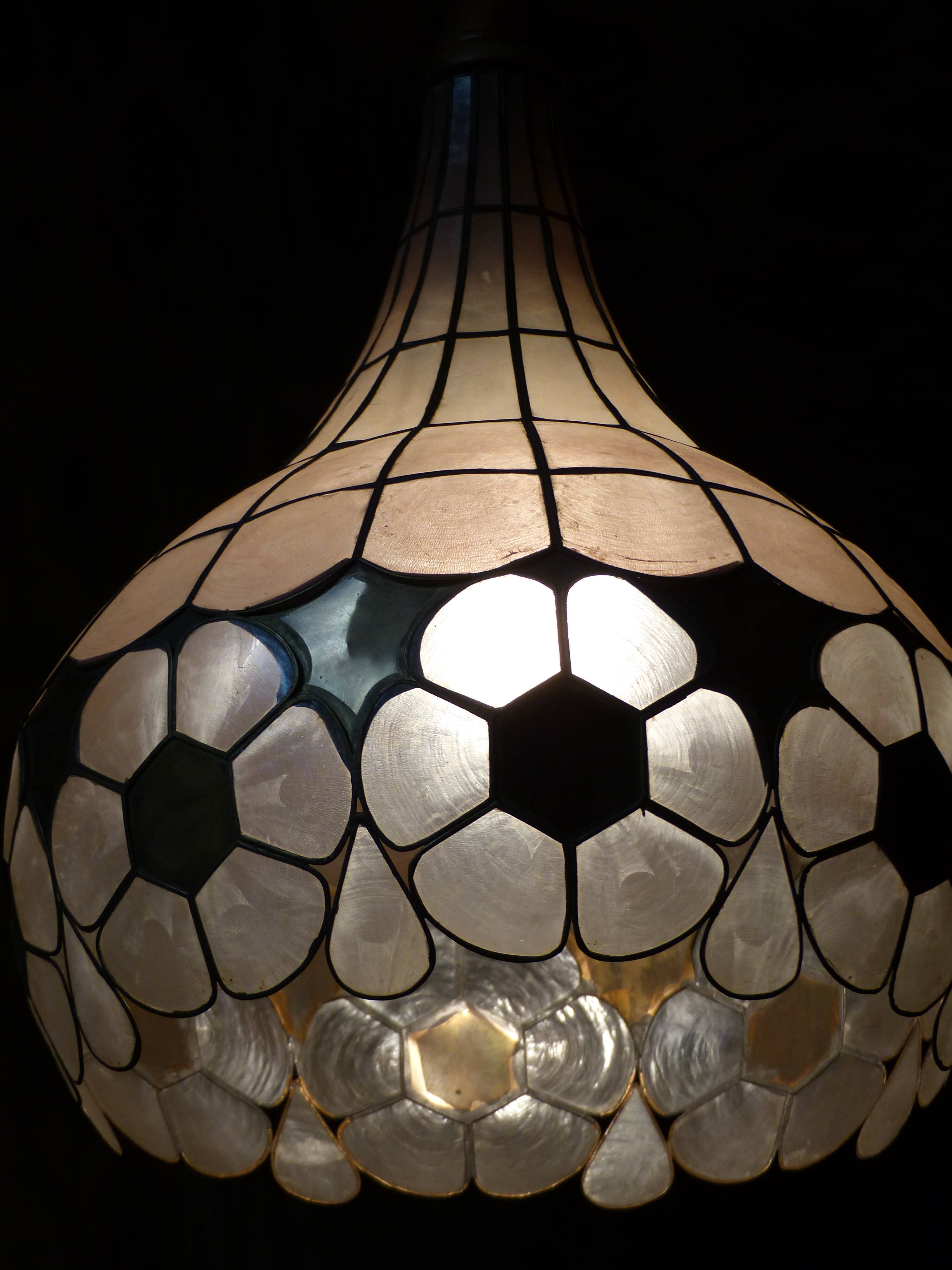 Colorful mother-of-pearl chandelier and brass