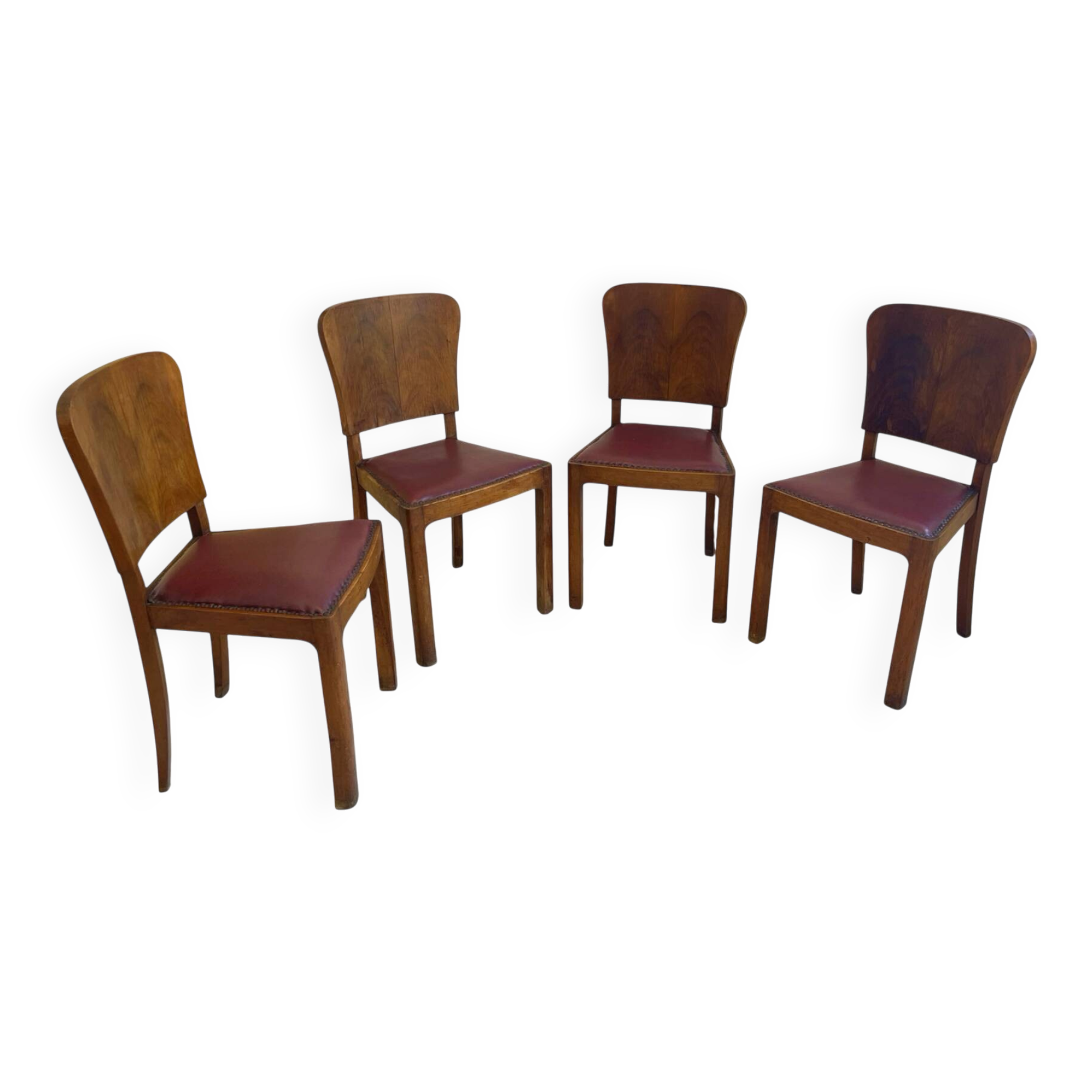 Set of 4 Art Deco dining chairs in walnut, Italy, 1930s-1940s.
