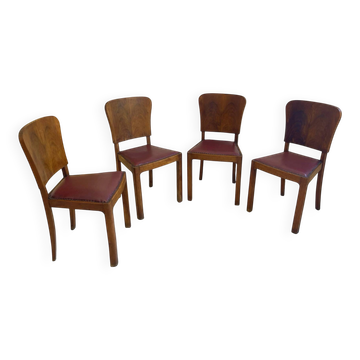 Set of 4 Art Deco dining chairs in walnut, Italy, 1930s-1940s.