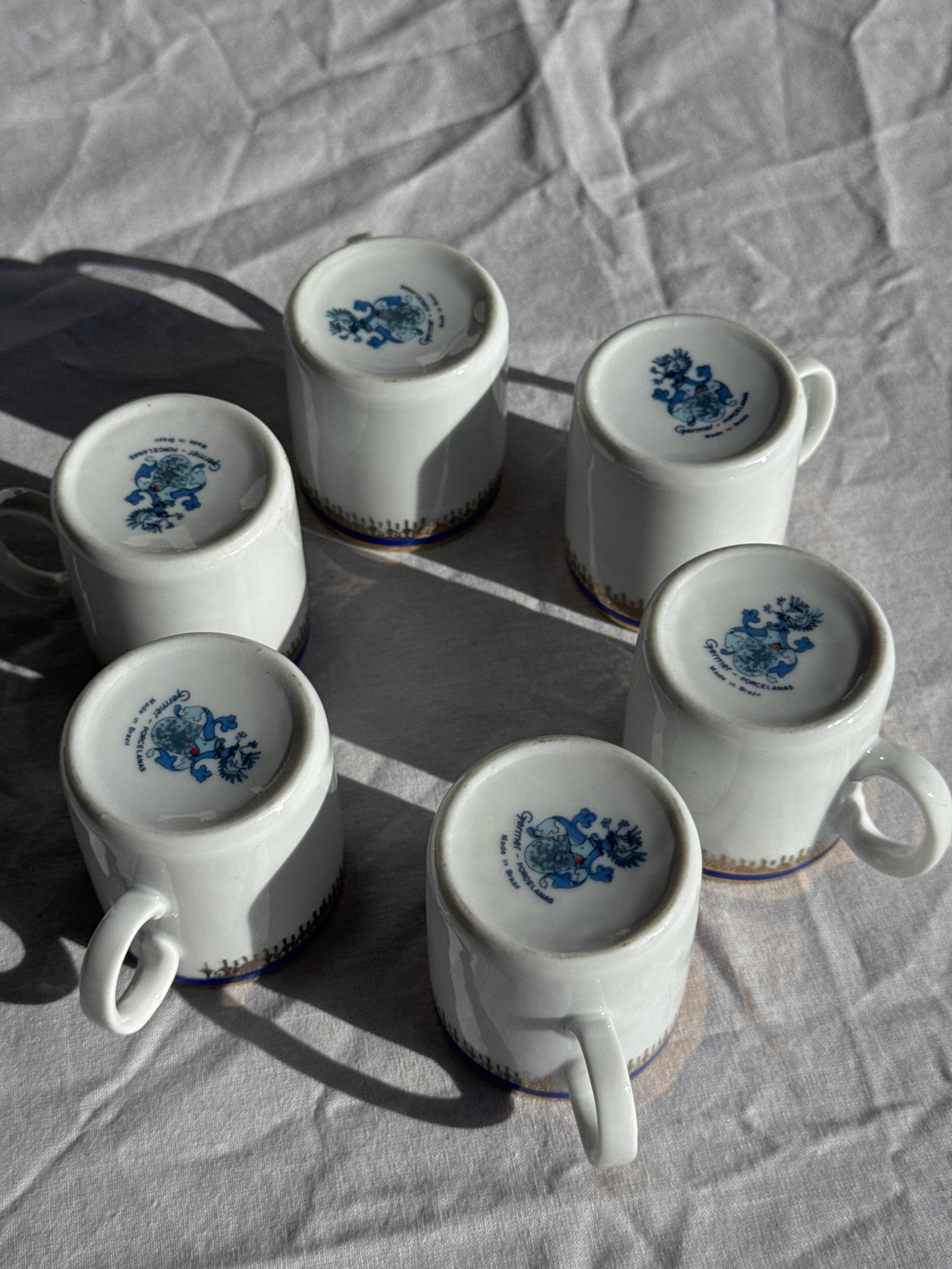 Set of 6 small espresso cups Germer Porcelain, made in Brazil.