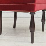 Set of 4 dinning chairs, oak wood, cherry-red velour, 1950s, danish design