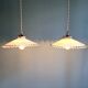 Pair of Art Deco pendant lights in scalloped white opaline, 1920-30