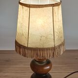 Vintage Italian table lamp in turned wood and leather lampshade
