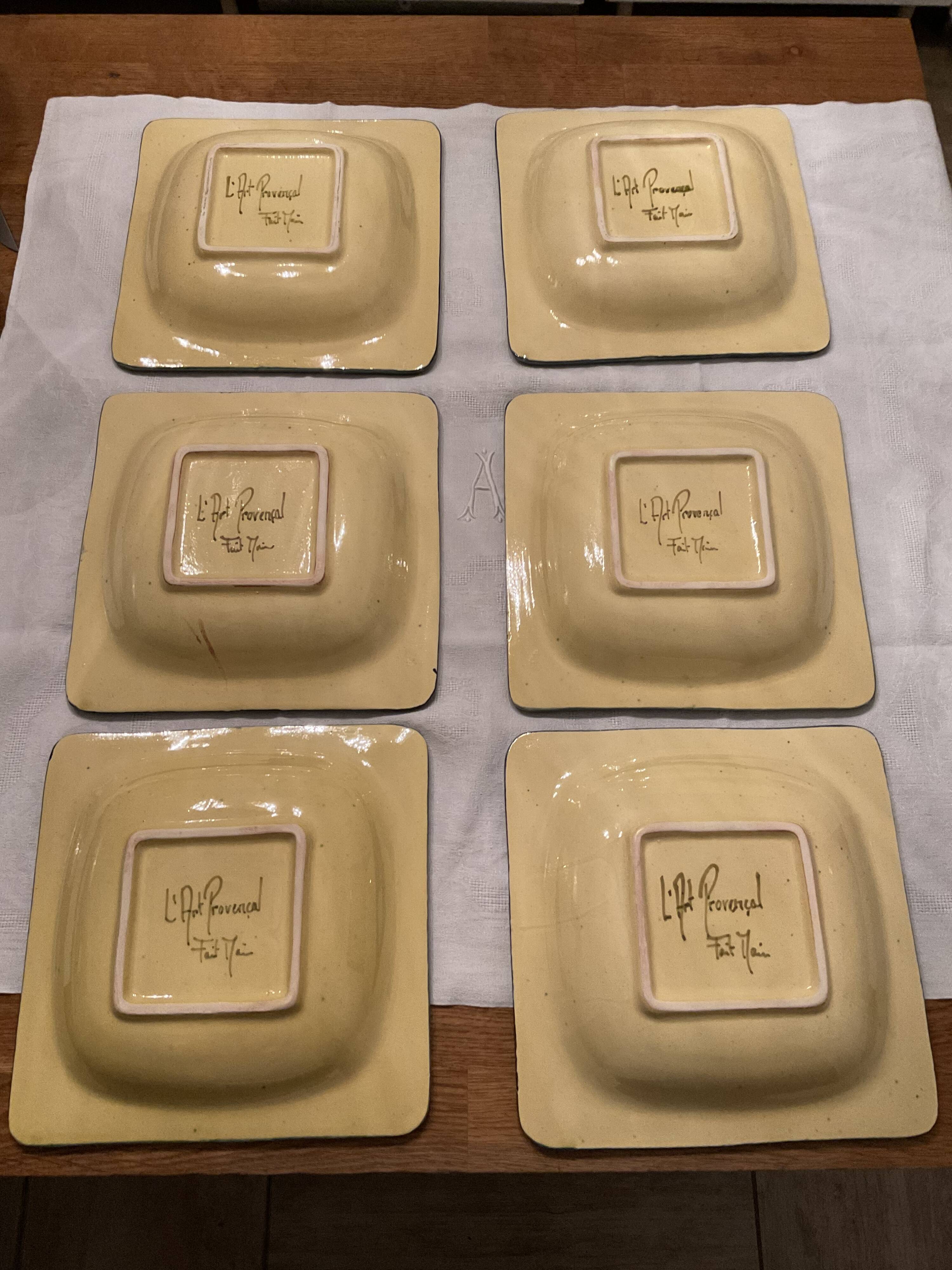 Set 6 hollow plates, glazed terracotta, France