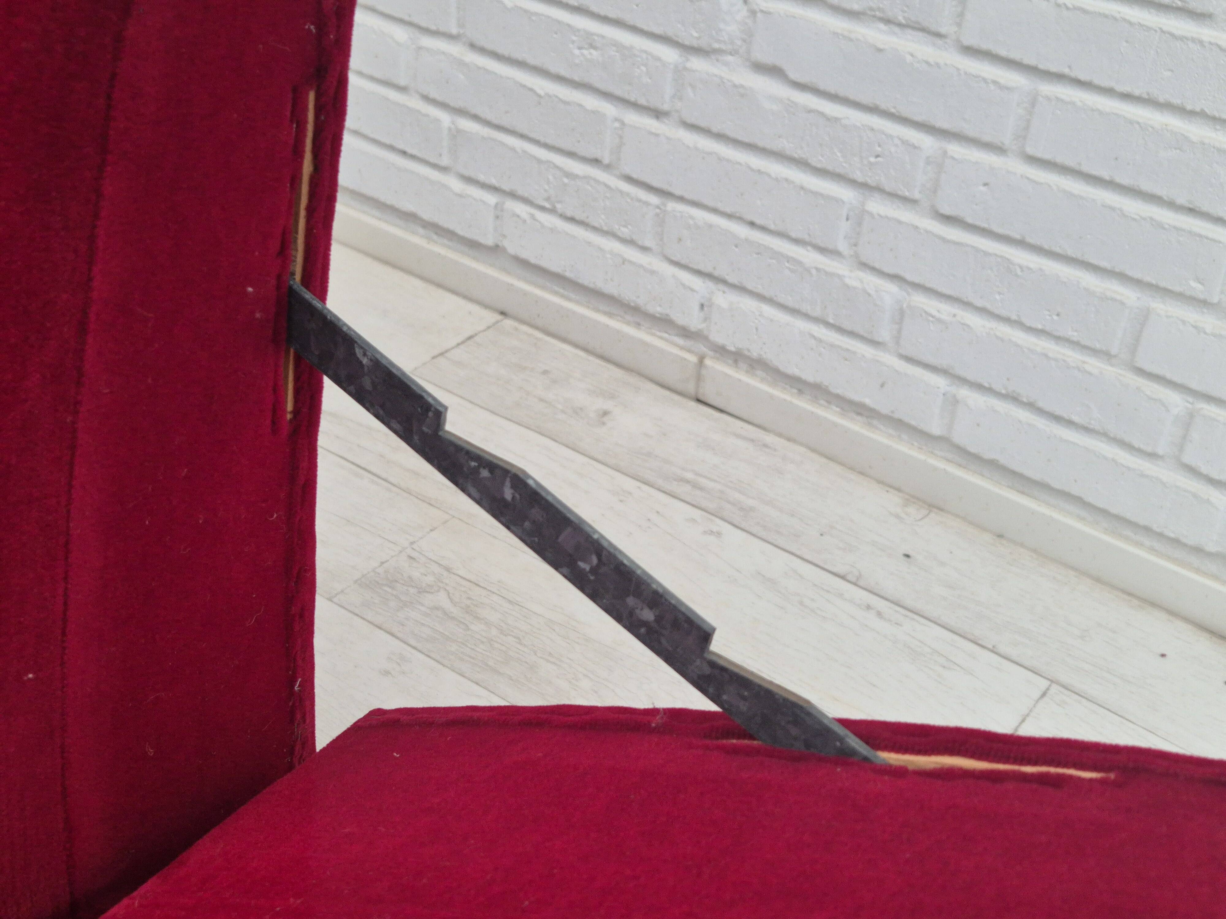 1960s, Danish velour 2 seater drop arm sofa, velour, original condition.