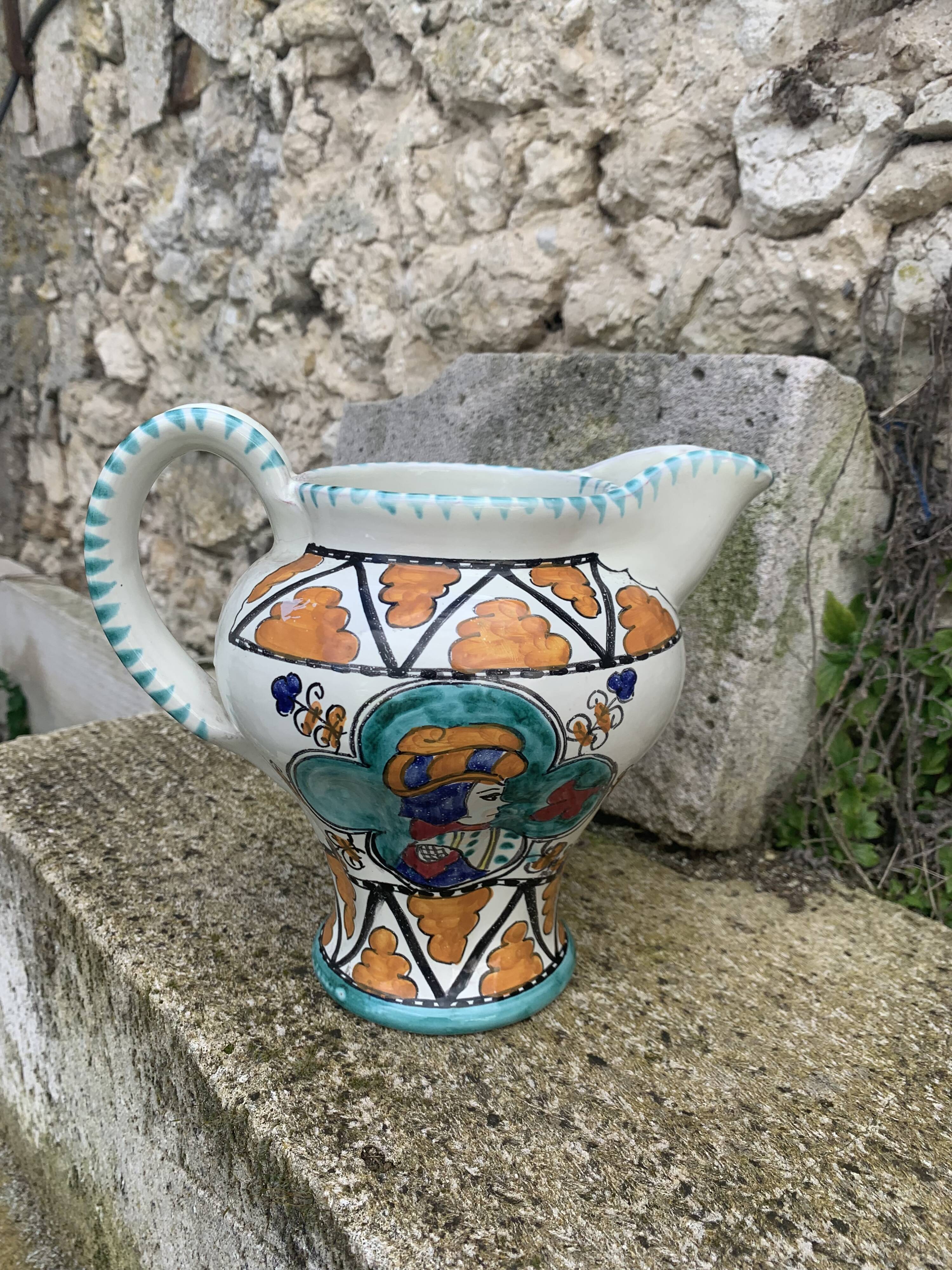 Glazed ceramic jug pottery Orvieto made in italy vintage
