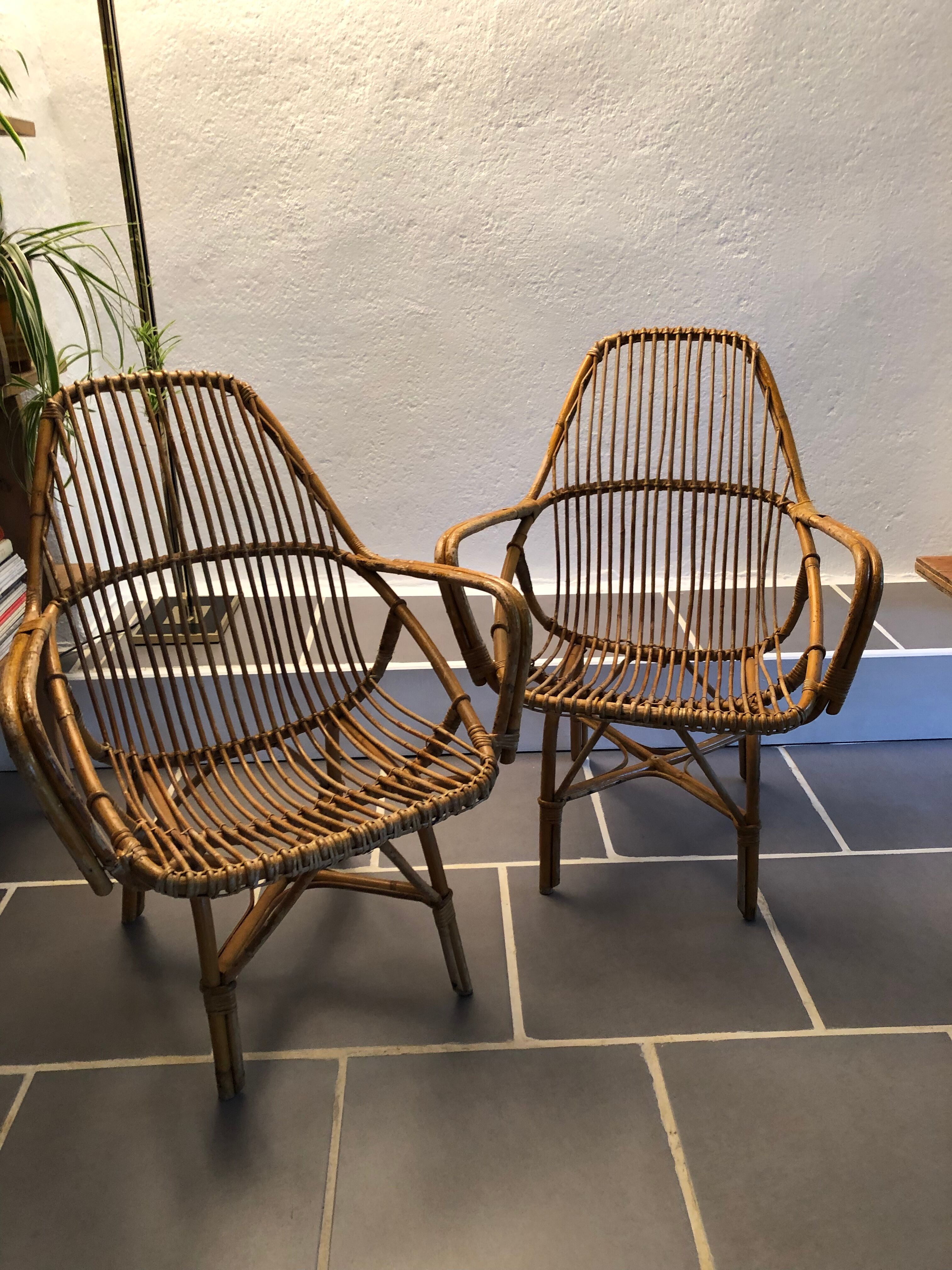 Pair of vintage rattan armchairs