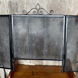 Fireplace screen black metal perforated sheet 3 vintage leaves