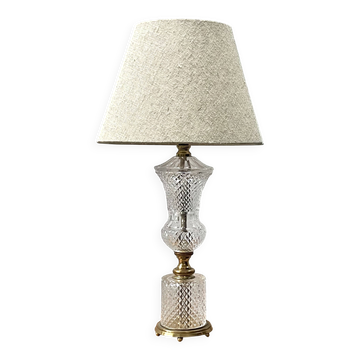 Cut glass and brass table lamp, circa 1950.