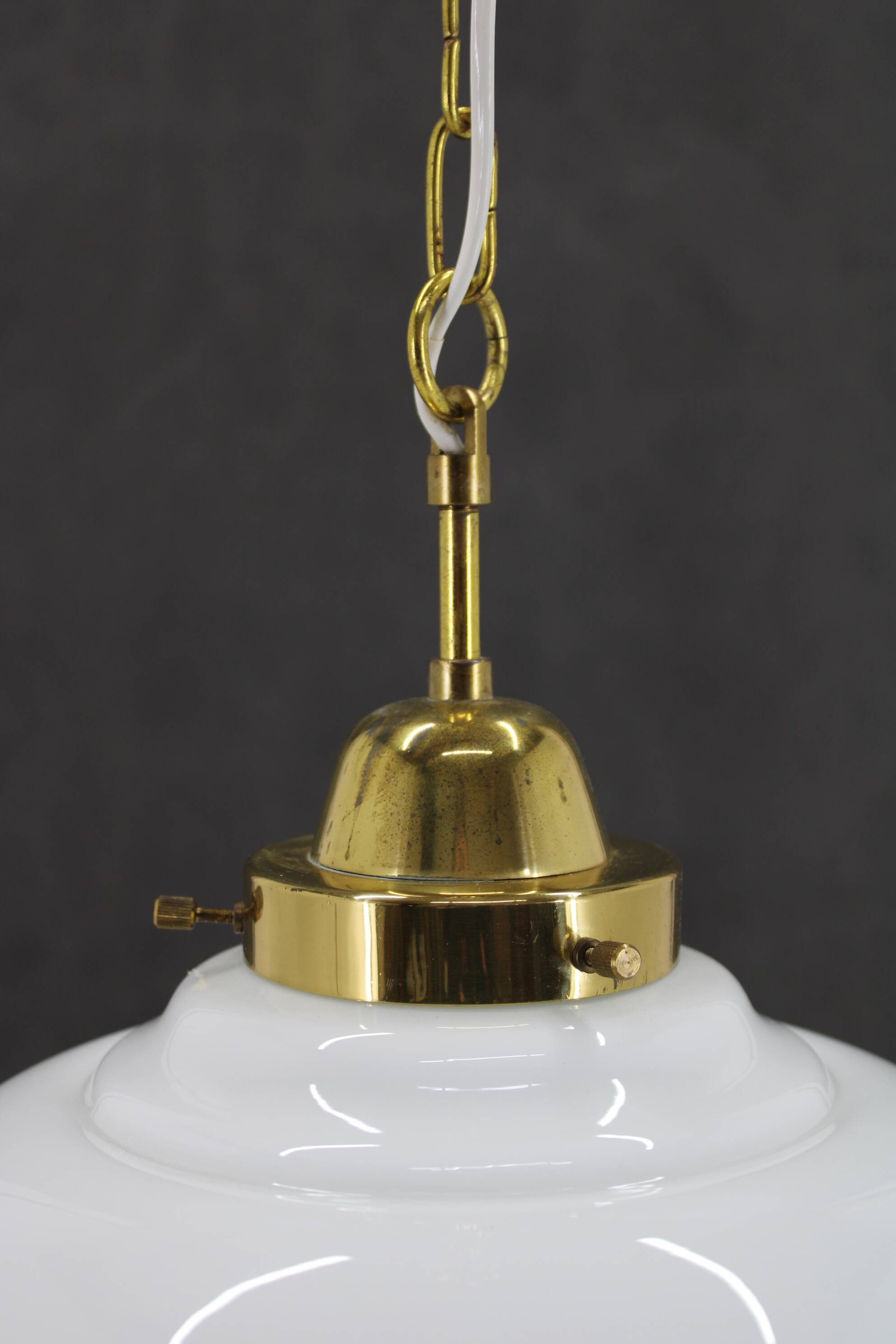 1970s Glass Pendant Light with Brass Chain , Czechoslovakia