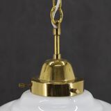 1970s Glass Pendant Light with Brass Chain , Czechoslovakia