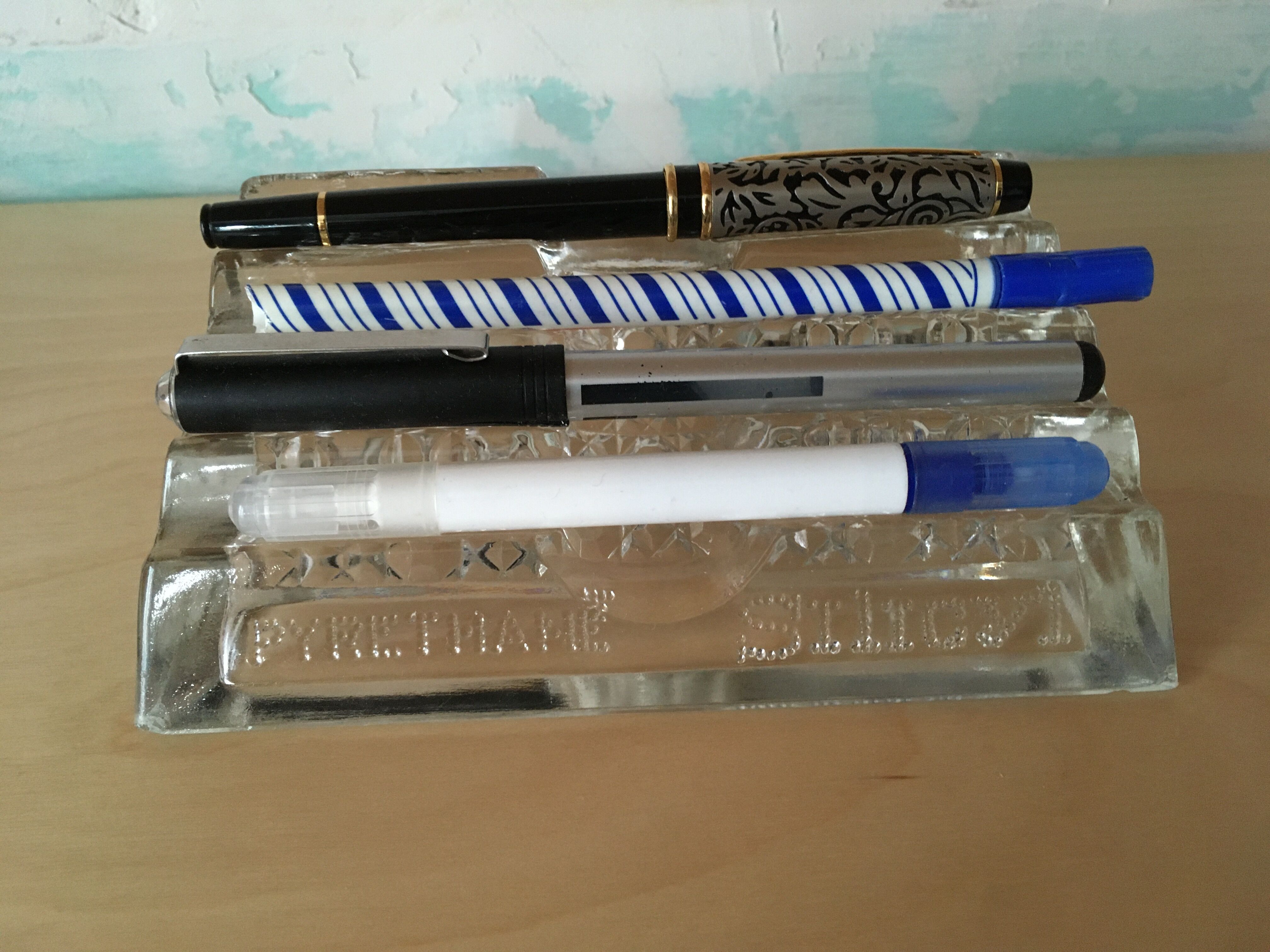 Molded glass pencil holder