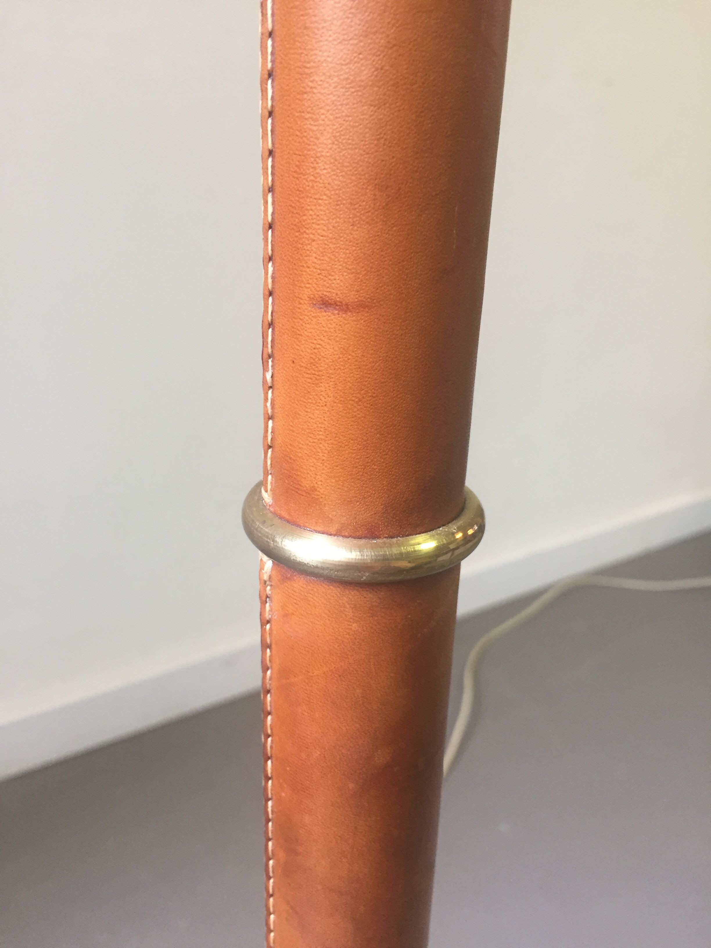 Leather and brass floor lamp