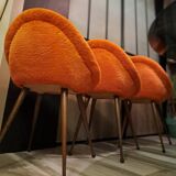 Set of 3 chairs, egg-shaped armchairs with compass legs, 1950