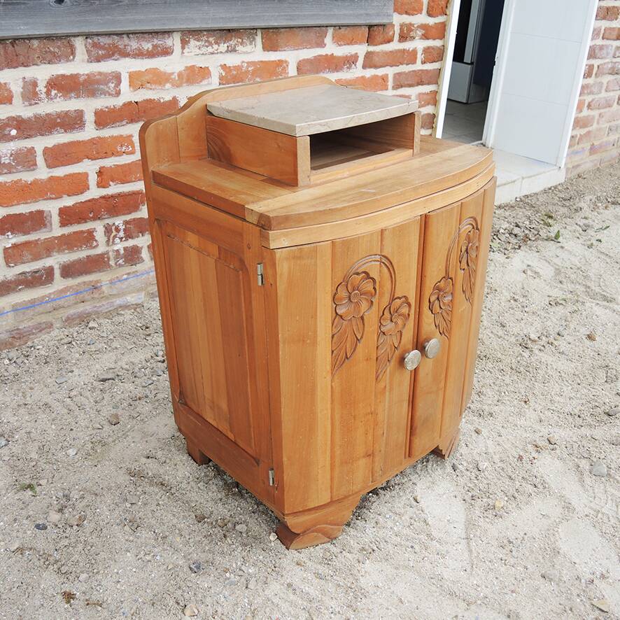 Antique art deco style wooden and marble bedside table
