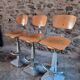 Set of 3 industrial swivel workshop chairs – fixed height bar stools – mid-century factory seats