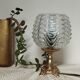 Golden metal foot lamp, twisted glass, vintage