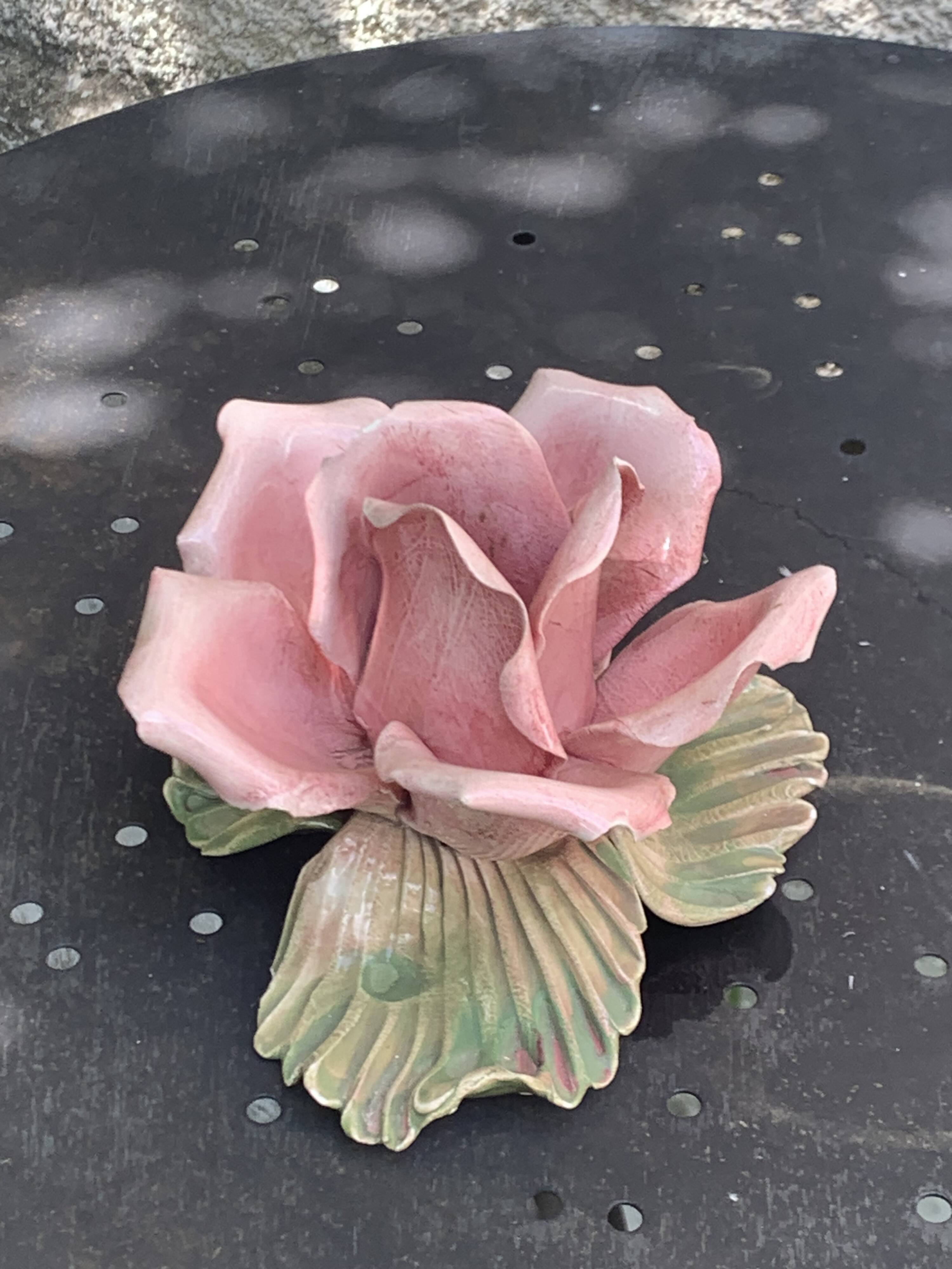 Pink candle holder in slip, old biscuit