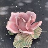 Pink candle holder in slip, old biscuit