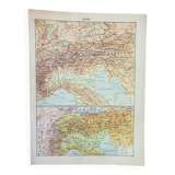 Old engraving 1898, Alps, map, mountain • Original and vintage lithograph