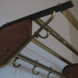 Mid-century brass and teak wall coat rack, 1960s
