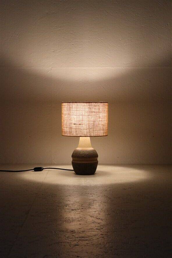 Handmade Søholm / Einar Johansen ceramic table lamp with jute lampshade / Mid-century Danish modern design / 1960s / 1970s