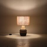 Handmade Søholm / Einar Johansen ceramic table lamp with jute lampshade / Mid-century Danish modern design / 1960s / 1970s