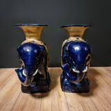 Pair of Elephant Coffee Tables in Glazed Ceramic - First Half of the 20th Century
