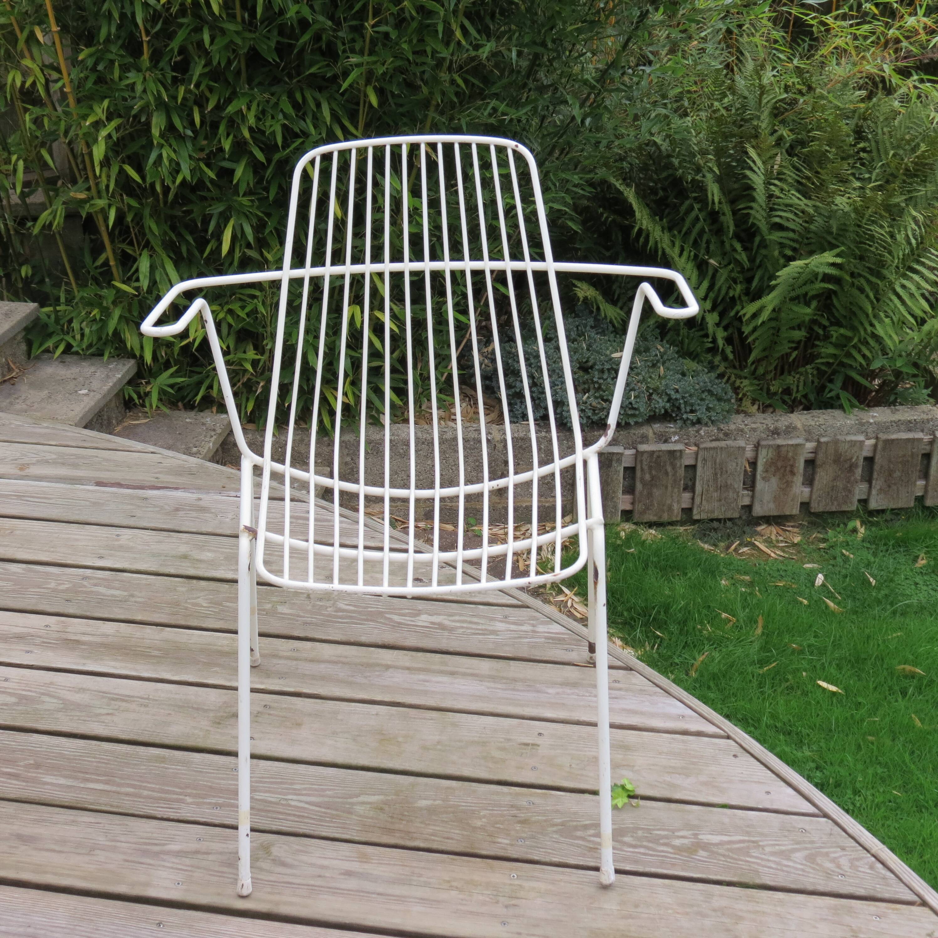 1960s Mid-century White Metal Garden Chair