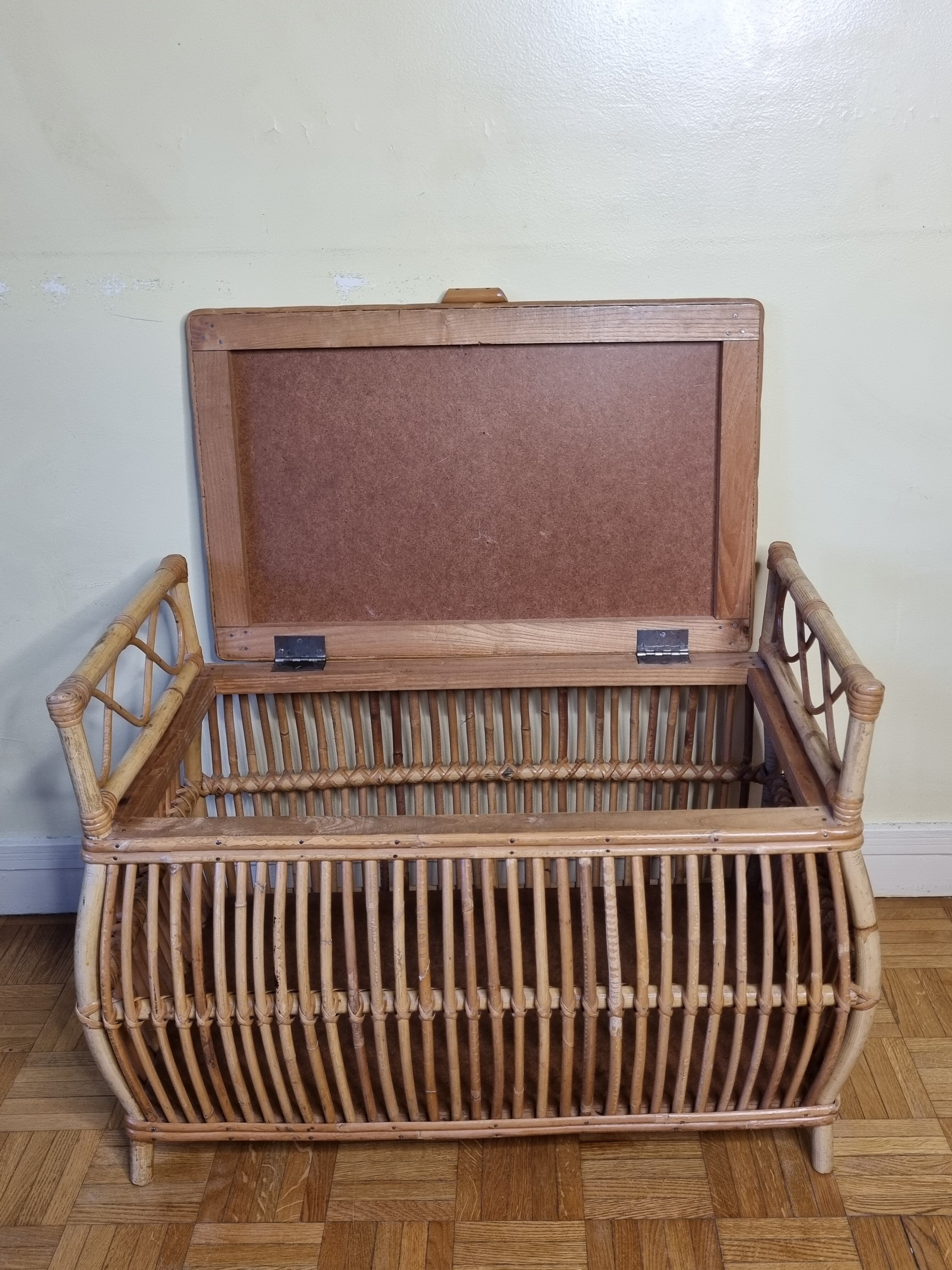 Storage box, vintage rattan bench, 80 cm
