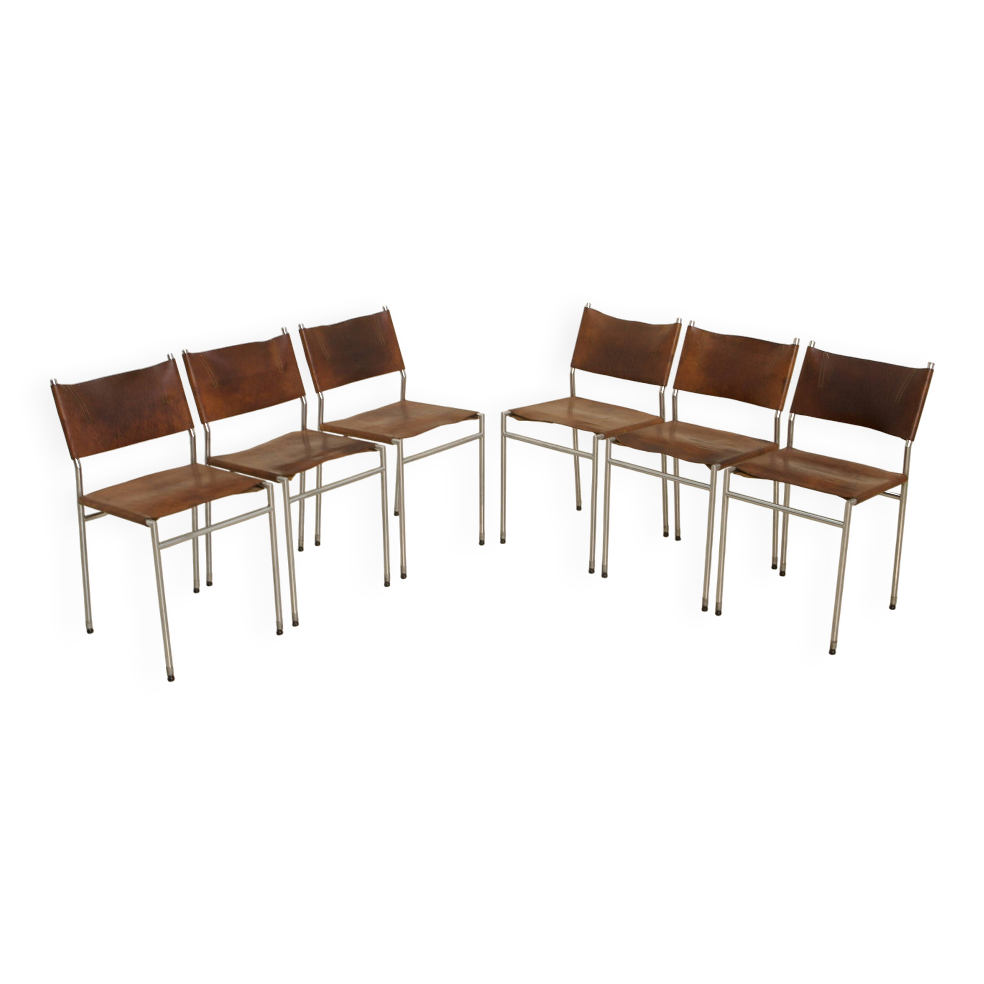 Set of 6 "SE06" chairs in patinated brown leather by Martin Visser for Spec