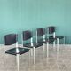 Lot de 4 chaises de salle à manger postmodernes en cuir noir Matteo Grassi, Italie, années 1980