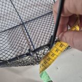 Vintage navy blue metal basket with wooden handle