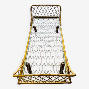 Rattan and bamboo basket bed, Ondaflex 1960