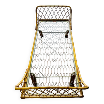 Rattan and bamboo basket bed, Ondaflex 1960