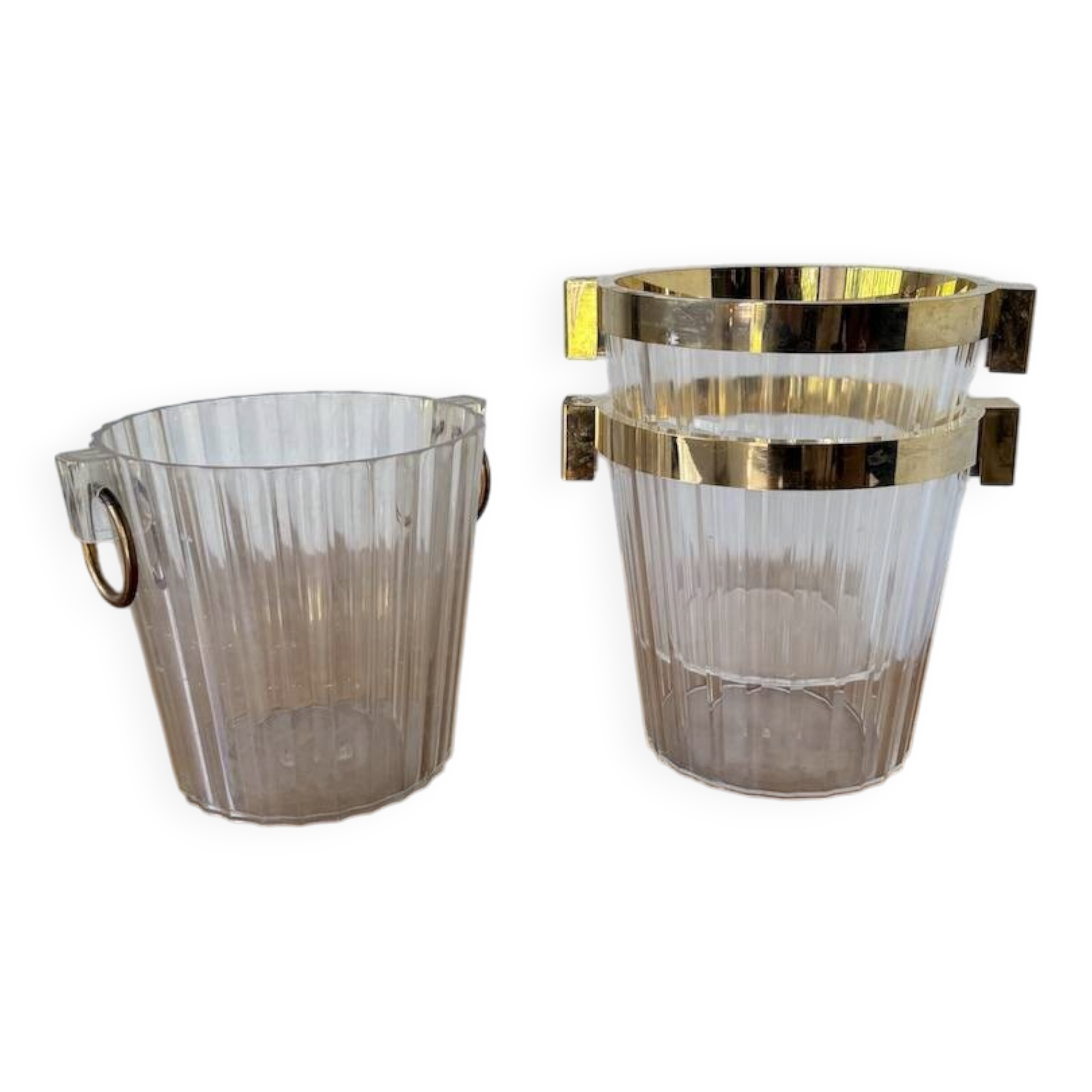 3 seaux à champagne en plexiglas transparent et doré, 1970