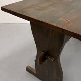 Solid pine table, brutalist style, removable - 70s