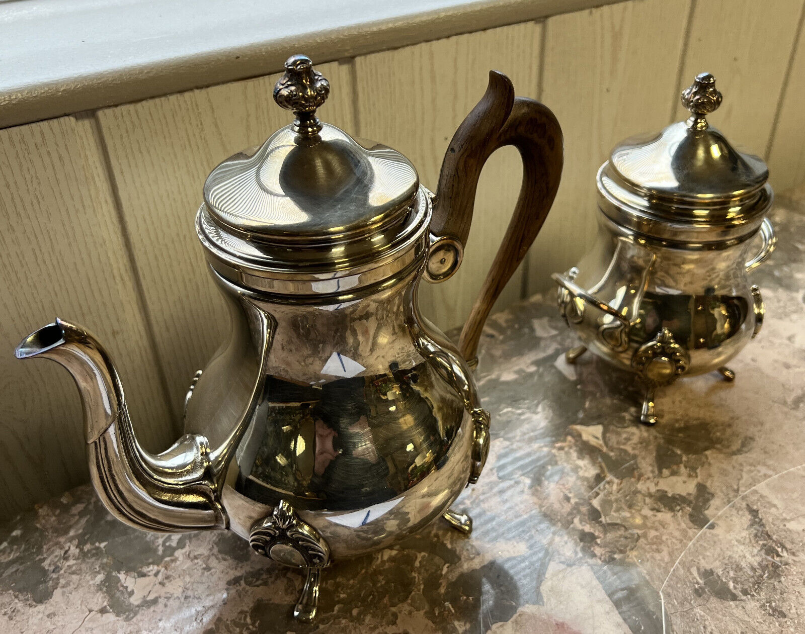 Two shaped pieces in silver-plated metal punched circa 1900 (B)