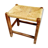 Wood & braided straw stool