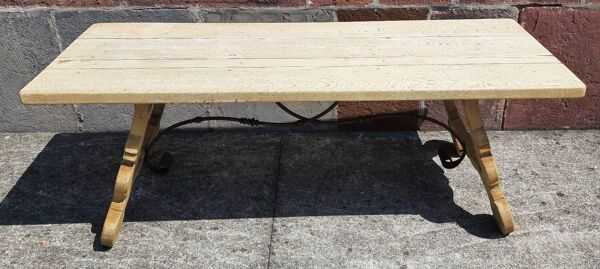 Table de ferme en chêne, pieds lyre. (Table espagnole)