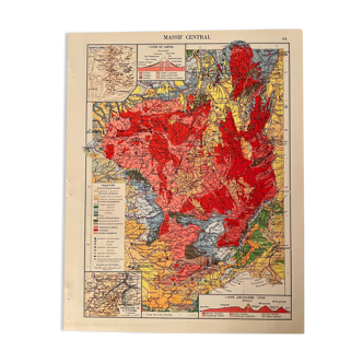Old map of the massif central from 1945