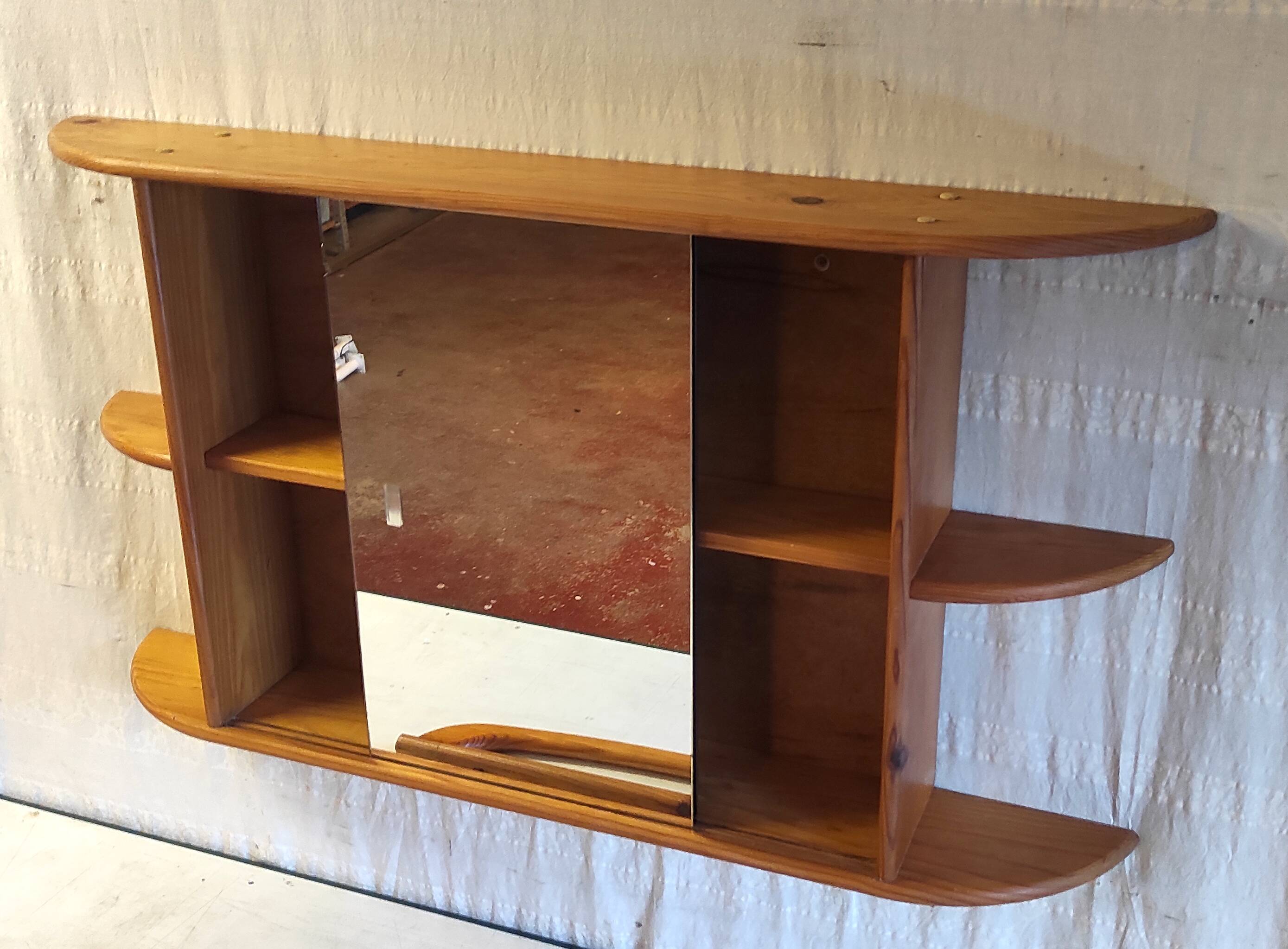 Solid pine bathroom cabinet with shelf - mid 20th century.