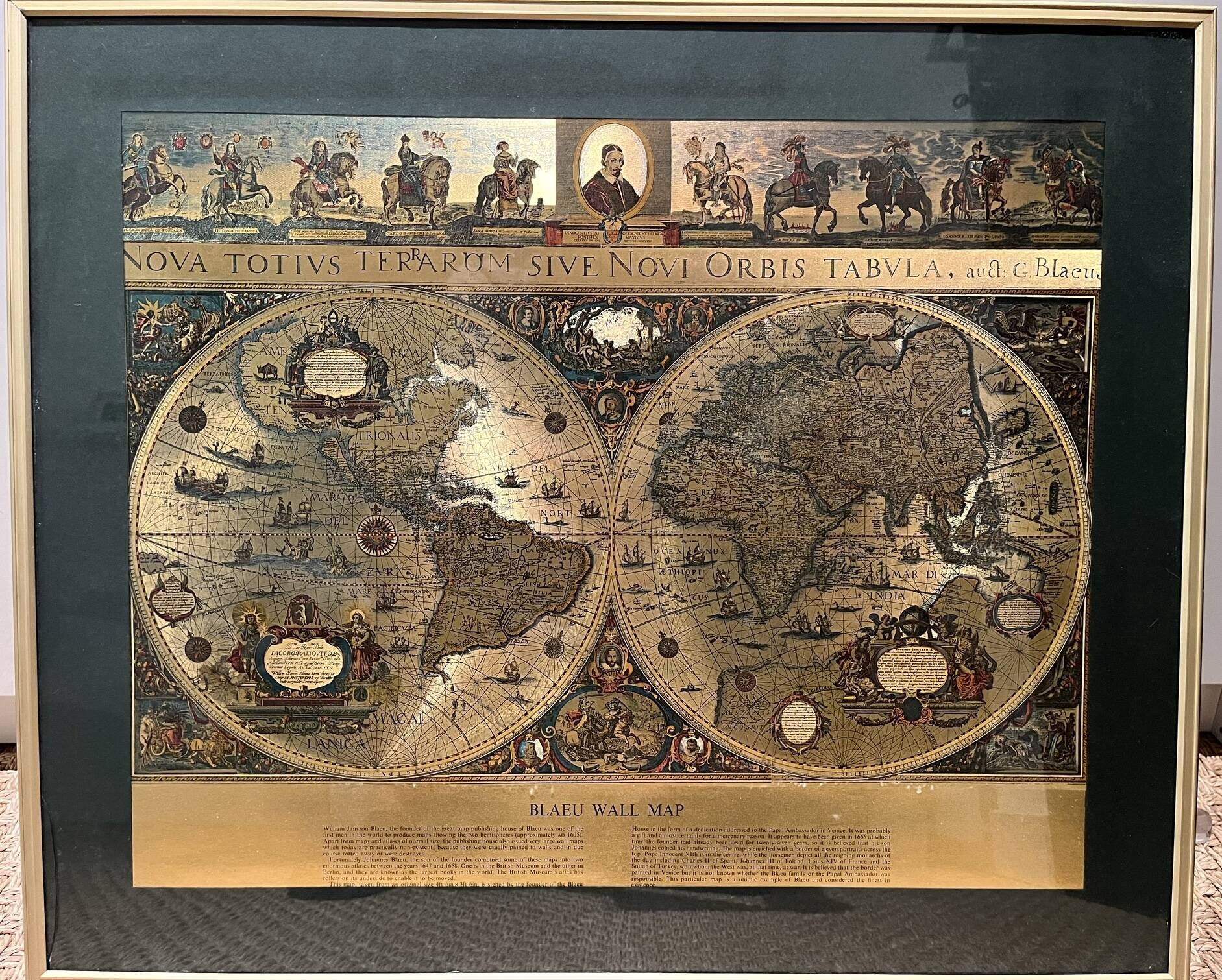 Golden old and new world map
