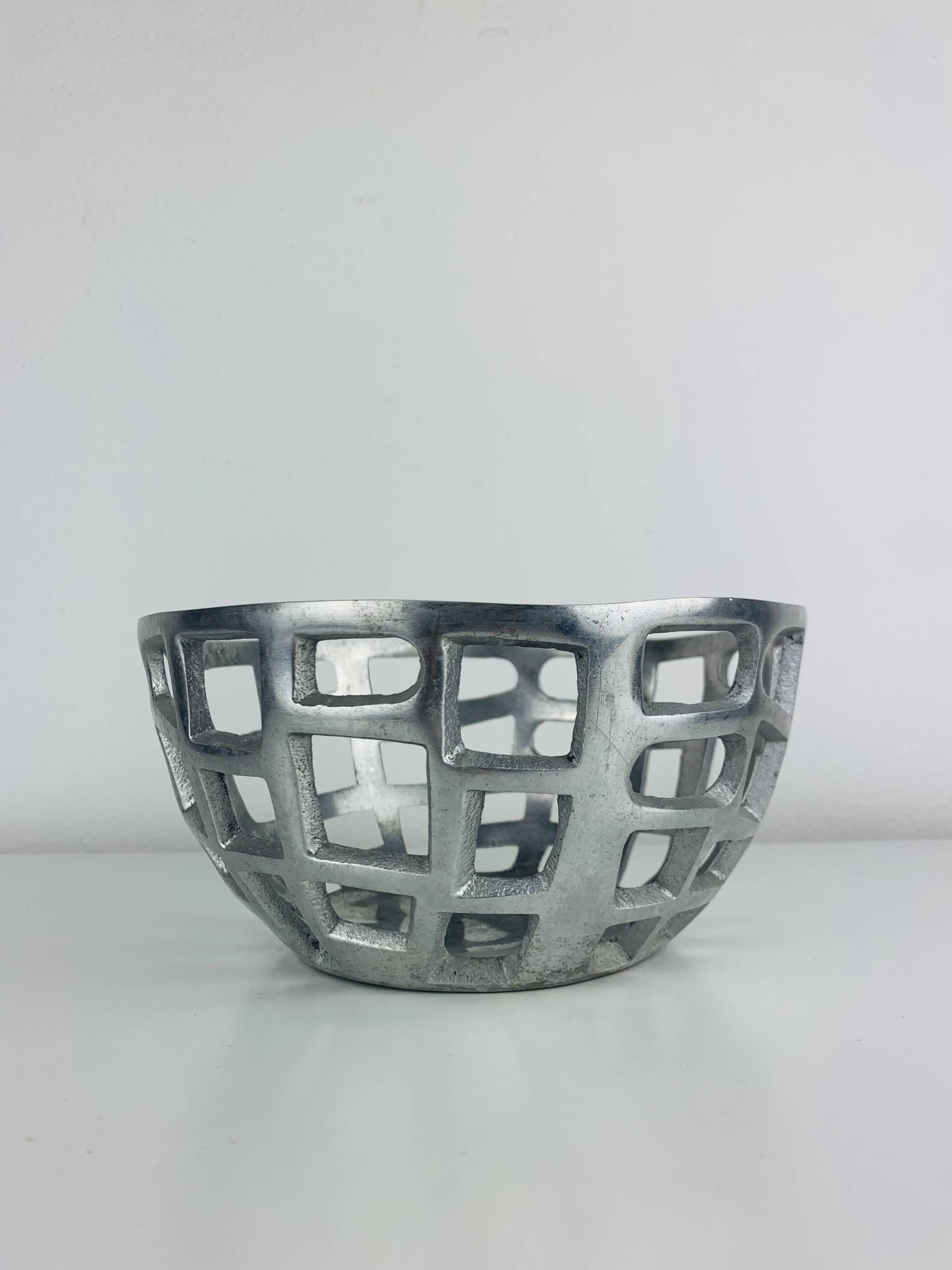 Vintage Brutalist Aluminum Fruit Bowl