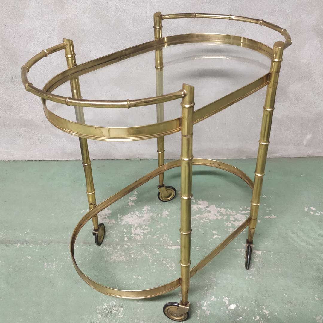 1960s golden bamboo metal serving trolley