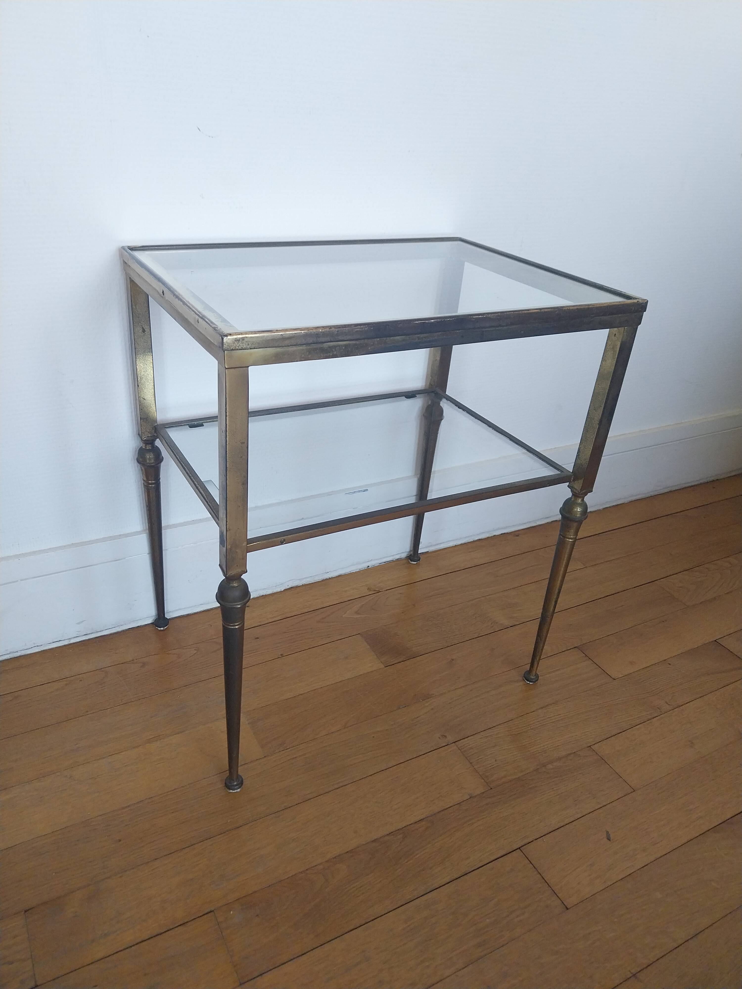 Table d'appoint en laiton et verre sellette guéridon bout de canapé