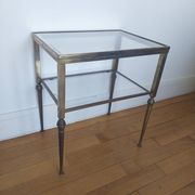 Brass and glass side table, pedestal table, end table.